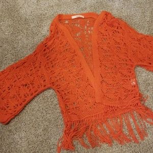 Cute Cute Tangerine Fringe Sweater Jacket